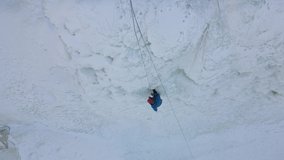 People on the Ice Wall Aerial Video Palandoken Erzurum Turkey