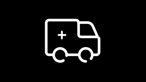 White Line Ambulance Icon Isolated on Black Background. Animated Medical Icon to Improve Project and Explainer Video. 4K Video Motion Graphic Animation.