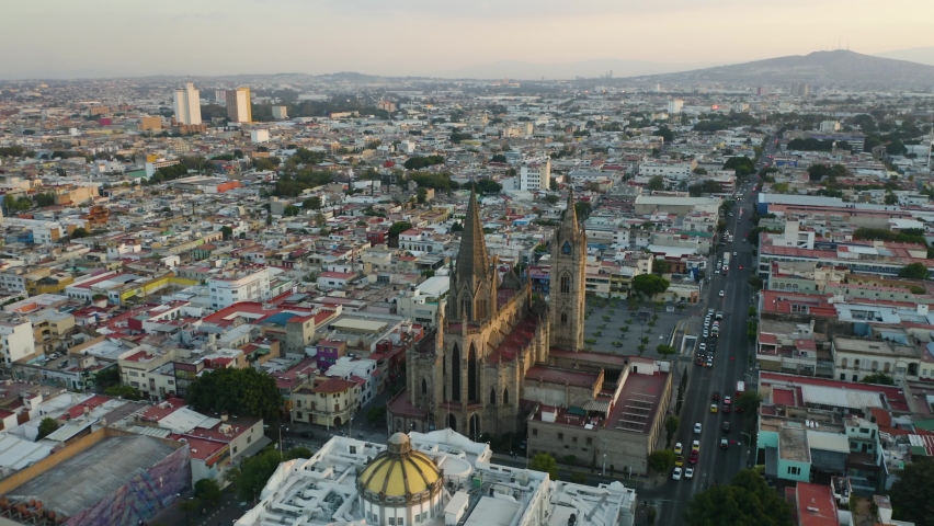 Colorful Rooftops During Golden Hour. Guadalajara, Jalisco, Mexico. Aerial View