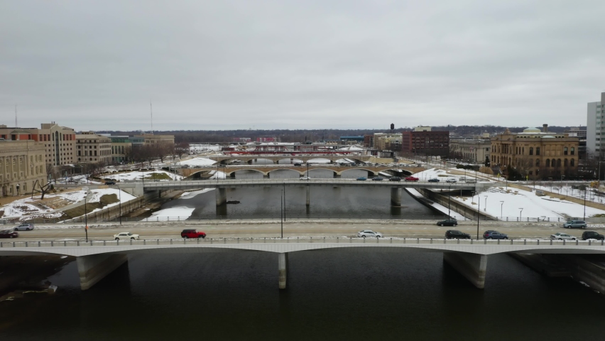 Aerial View of Bridges over Des Moines River. Iowa