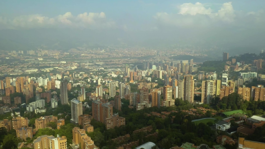 Luxury Condo Buildings in El Poblado Neighborhood of Medellin, Colombia. Aerial View.