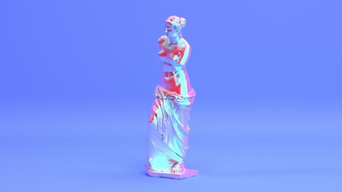 Beautiful psychedelic glamour greece venus de milo antique statue or aphrodite greek sculpture, ancient artwork or surreal roman goddess in minimal style, 3d render seamless looping animation.