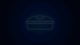 Glowing neon line Homemade pie icon isolated on black background. 4K Video motion graphic animation.
