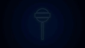 Glowing neon line Lollipop icon isolated on black background. Food, delicious symbol. 4K Video motion graphic animation.