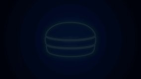 Glowing neon line Macaron cookie icon isolated on black background. Macaroon sweet bakery. 4K Video motion graphic animation.