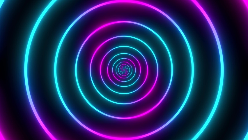 Minimal thin fluorescent spiral in infinite rotation. Funky holographic backdrop in retrowave style. Shiny fibonacci swirl in purple, blue and pink neon colors. Seamless loop animation. Royalty-Free Stock Footage #1068386351