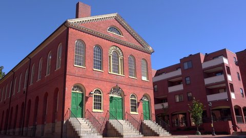 SALEM, MA - SEPTEMBER 5: Town Hall exterior establishing Salem, Massachusetts on September 5, 2020.
