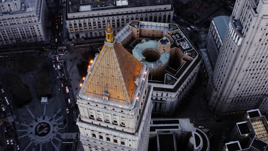 New York County Supreme Court, Downtown NYC, Aerial, Thurgood Marshall United States Courthouse Drone | Shutterstock HD Video #1068392417