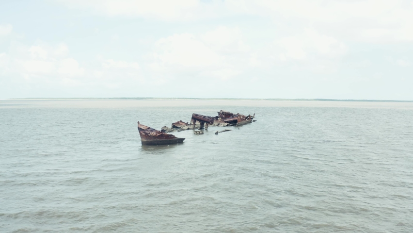 Aerial footage of sunken ship at Tutóia, Maranhão ,Brazil