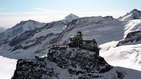 Flight around the Sphinx Observatory on Jungfraujoch, Switzerland.