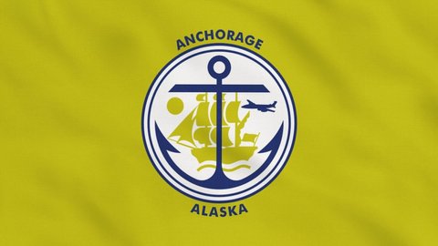 Crumpled Fabric Flag of Anchorage USA Intro. Anchorage Flag, United States. American Flag. North America Flags. Celebration. Patriots. Realistic Animation 4K. Surface Texture. Background Fabric.