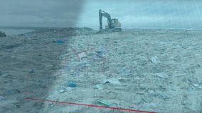 Animation of financial data processing over a digger on garbage dump. digitalinterface global finance and business concept digitally generated video. - Powered by Shutterstock - Get 15% off with code: PIKWIZARD15