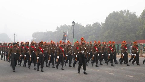 january 2021 new delhi, india
indian army parade rehearsal near rashtrapati bhawan with added noise grains 