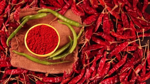 Bowl Red Pepers Powder Over Dried Stock Footage Video (100% Royalty