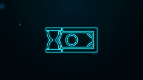 Glowing neon line Fast payments icon isolated on black background. Fast money transfer payment. Financial services, fast loan, time is money, cash back concept. 4K Video motion graphic animation.