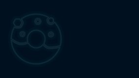 Glowing neon line Donut with sweet glaze icon isolated on black background. 4K Video motion graphic animation.