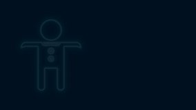 Glowing neon line Holiday gingerbread man cookie icon isolated on black background. Cookie in shape of man with icing. 4K Video motion graphic animation.