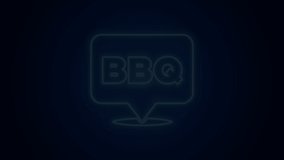 Glowing neon line Barbecue icon isolated on black background. Heat symbol. BBQ grill party. 4K Video motion graphic animation.