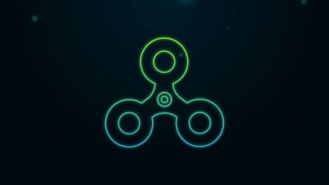 Glowing neon line Fidget spinner icon isolated on black background. Stress relieving toy. Trendy hand spinner. 4K Video motion graphic animation.