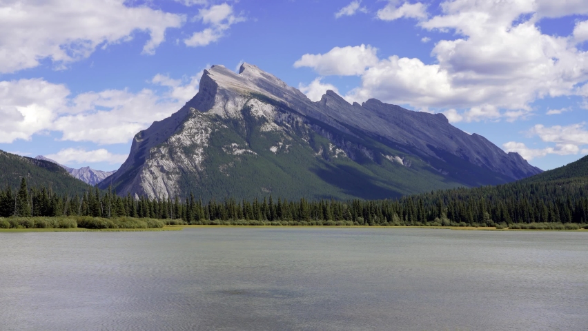 Banff National Park beautiful landscape, Vermilion Lakes and Mount Rundle in summer time. Canadian Rockies, Alberta, Canada.
