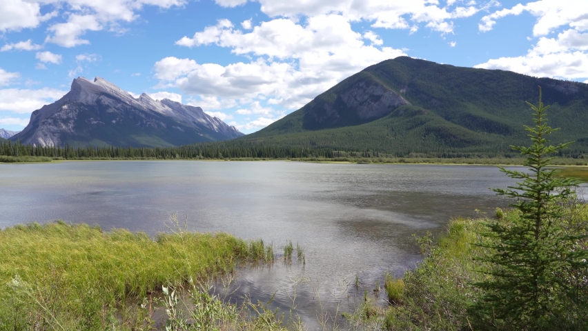 Banff National Park beautiful landscape, Vermilion Lakes Viewpoint in summer time. Canadian Rockies, Alberta, Canada.