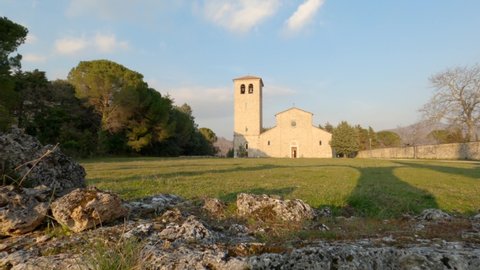 Ancient Benedictine monastery of San Vincenzo, ancient Roman stone arches, Molise region, Italy