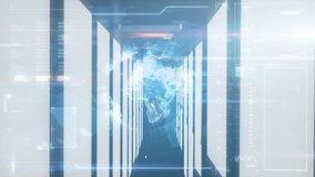 Animation of interface with information with glowing globe and server room. global security digital interface concept, digitally generated video. - Powered by Shutterstock - Get 15% off with code: PIKWIZARD15