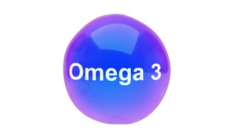 3D animation of a bubble sphere omega3 floating on a white background with alpha layer