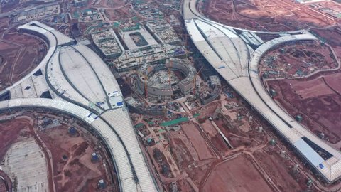 These are the bird's eye view of Chengdu Tianfu International Airports .The moves are taken from different angles with 4k quality  showing the airport under construction and the development of Chengdu