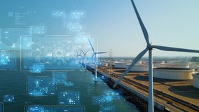 Wind power plant and technology. Smart grid. Renewable energy. Sustainable resources. - Powered by Shutterstock - Get 15% off with code: PIKWIZARD15