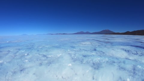 Underwater view of the salt crystals of Uyuni salt flat in Bolivia
