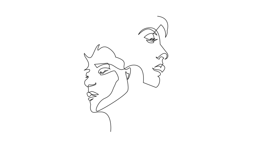 SURREAL LOVING PAIR. FACE CONTINOUS LINE DRAW FOOTAGE.
 | Shutterstock HD Video #1068489092
