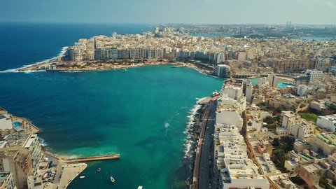 Aerial view of Spinola bay, St Julian's and Sliema cities. Malta