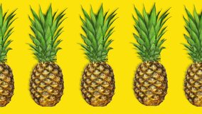 4k. Pineapple summer background. Stop motion animation. Horizontal view. 3840x2160.