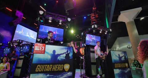 LOS ANGELES - June 17: Guitar Hero booth at E3 2015 expo. Electronic Entertainment Expo, commonly known as E3, is an annual trade fair for the video game industry