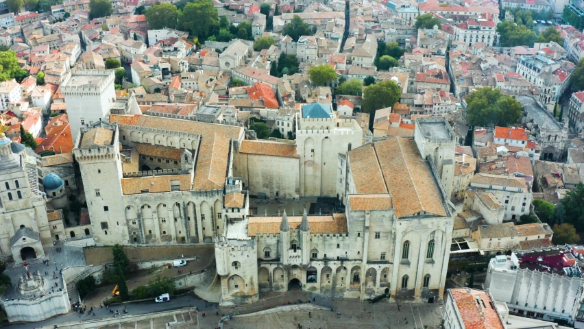 Flgiht over the Papal Palace in Avignon, France | Shutterstock HD Video #1068500765