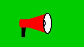 Animated symbol of red megaphone. Looped video. Concept of news, announce, propaganda, promotion, broadcast, media, message. Vector illustration isolated on green background.
