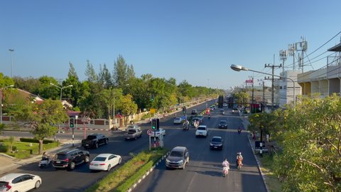 Hua Hin, Thailand March 5, 2021 - The transportation and the lifestyle of people at Hua Hin district at 5 pm Friday showing relaxing life and mild traffic. 