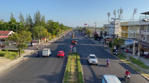 Hua Hin, Thailand March 5, 2021 - The transportation and the lifestyle of people at Hua Hin district at 5 pm Friday showing relaxing life and mild traffic. 