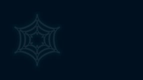 Glowing neon line Spider web icon isolated on black background. Cobweb sign. Happy Halloween party. 4K Video motion graphic animation.
