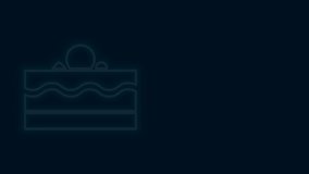 Glowing neon line Cake icon isolated on black background. Happy Birthday. 4K Video motion graphic animation.