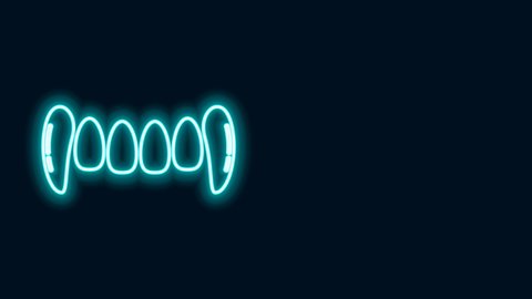 Glowing neon line Vampire teeth icon isolated on black background. Happy Halloween party. 4K Video motion graphic animation.