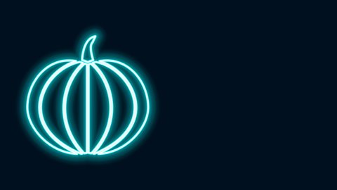 Glowing neon line Pumpkin icon isolated on black background. Happy Halloween party. 4K Video motion graphic animation.