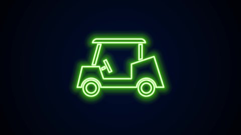 Glowing neon line Golf car icon isolated on black background. Golf cart. 4K Video motion graphic animation.