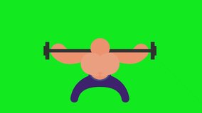 Flat weight lifting icon animation with green screen background.