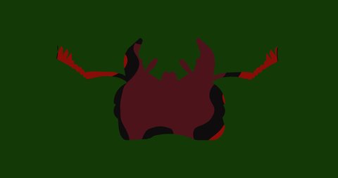 Colorful animation of a deer beetle head on a green background. There are three colors in the rainbow - brown, black, and red. The second animation is the appearance of a drunken stag beetle