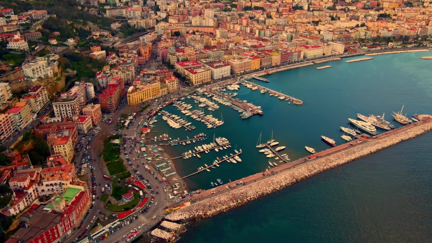 Naples, italy landscape panorama of Naples from above, Italy, Europe. seen from above, sunset vesuvio sea panoramic,aerial naples Royalty-Free Stock Footage #1068524990