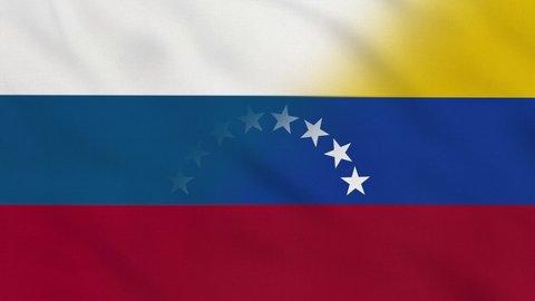 Crumpled Fabric Flag of Russia and Venezuela Intro. Russia Flag, Venezuela Flag. South America Flags. Europe Flags. Celebration. Patriots. Realistic Animation 4K. Surface Texture. Background Fabric.