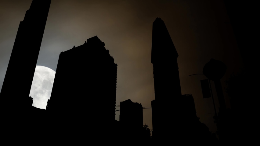 Madison Square and Broadway Street, Time Lapse by Night with Full Moon, Manhattan, New York City