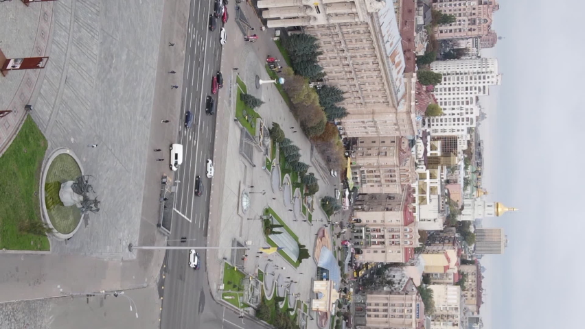 Vertical video Kyiv, Ukraine Independence Square, Maidan. Aerial view